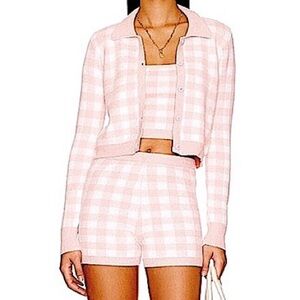 Lspace Francie Sweater Spring Fling Cardigan Pink & White Gingham Size Small NWT
